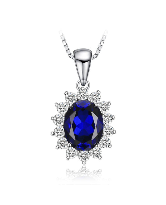 Created Blue Sapphire Oval Pendant