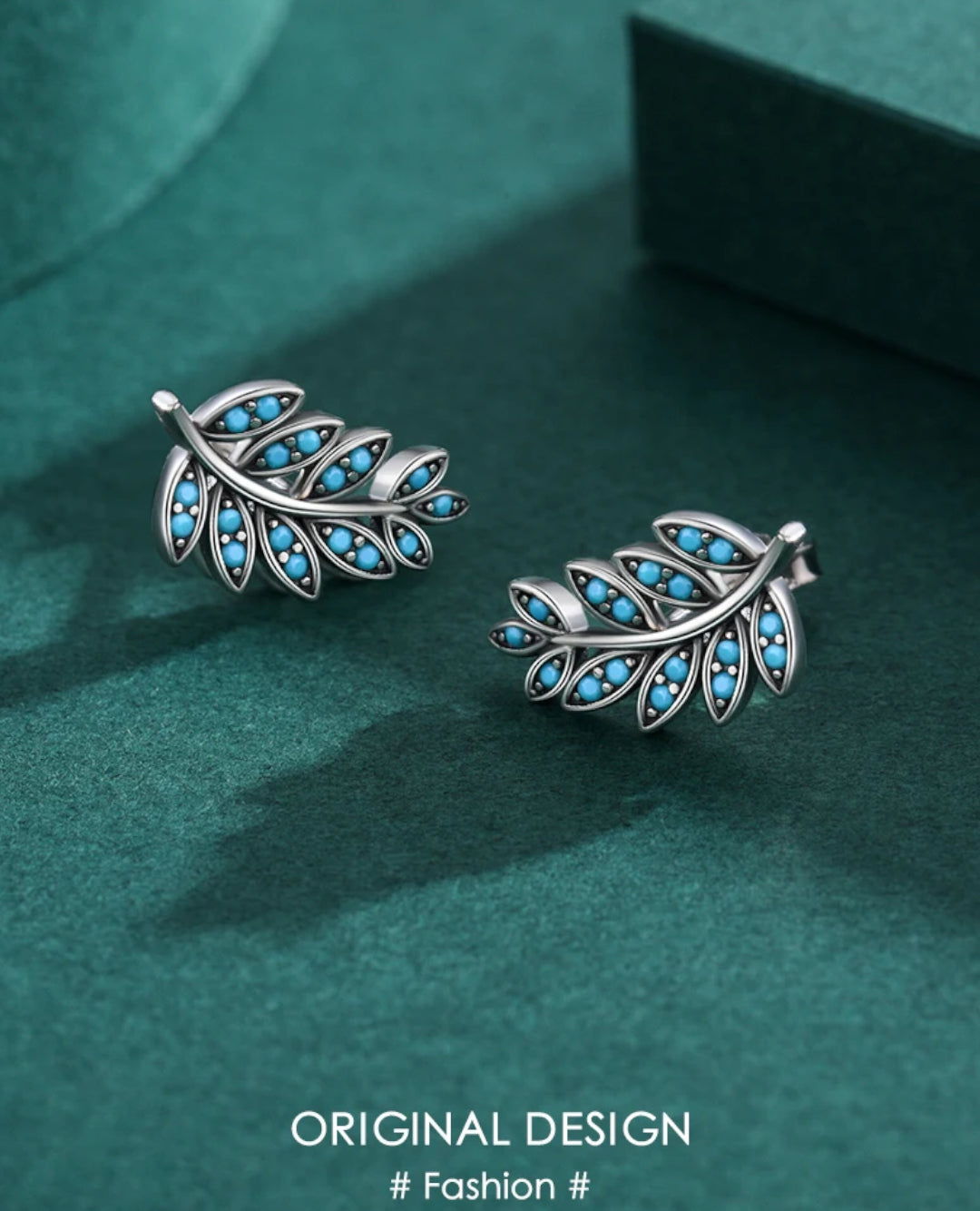 silver leaf studs with turquoise
