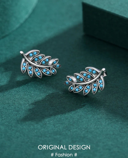 Silver Leaf Studs with Turquoise