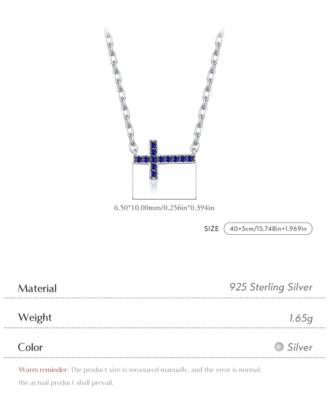 minimal blue cross necklace