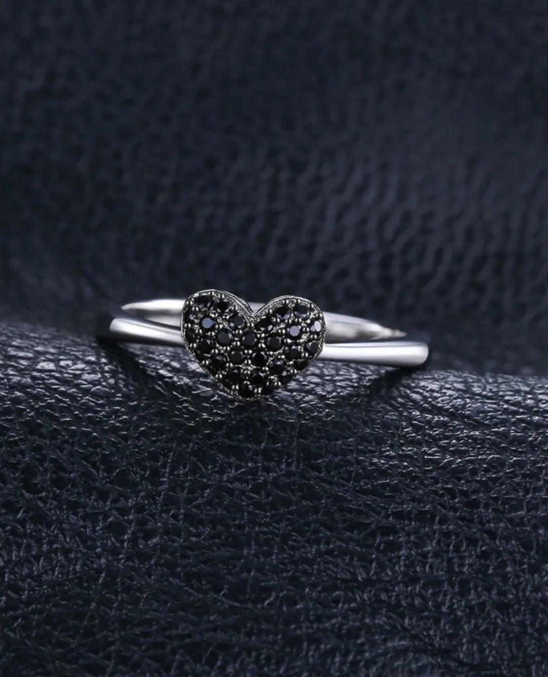 black spinel heart ring