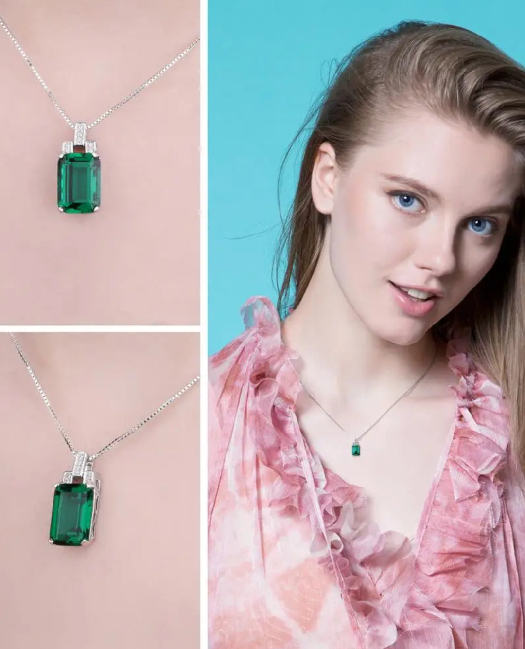 created nano emerald pendant necklace in sterling silver