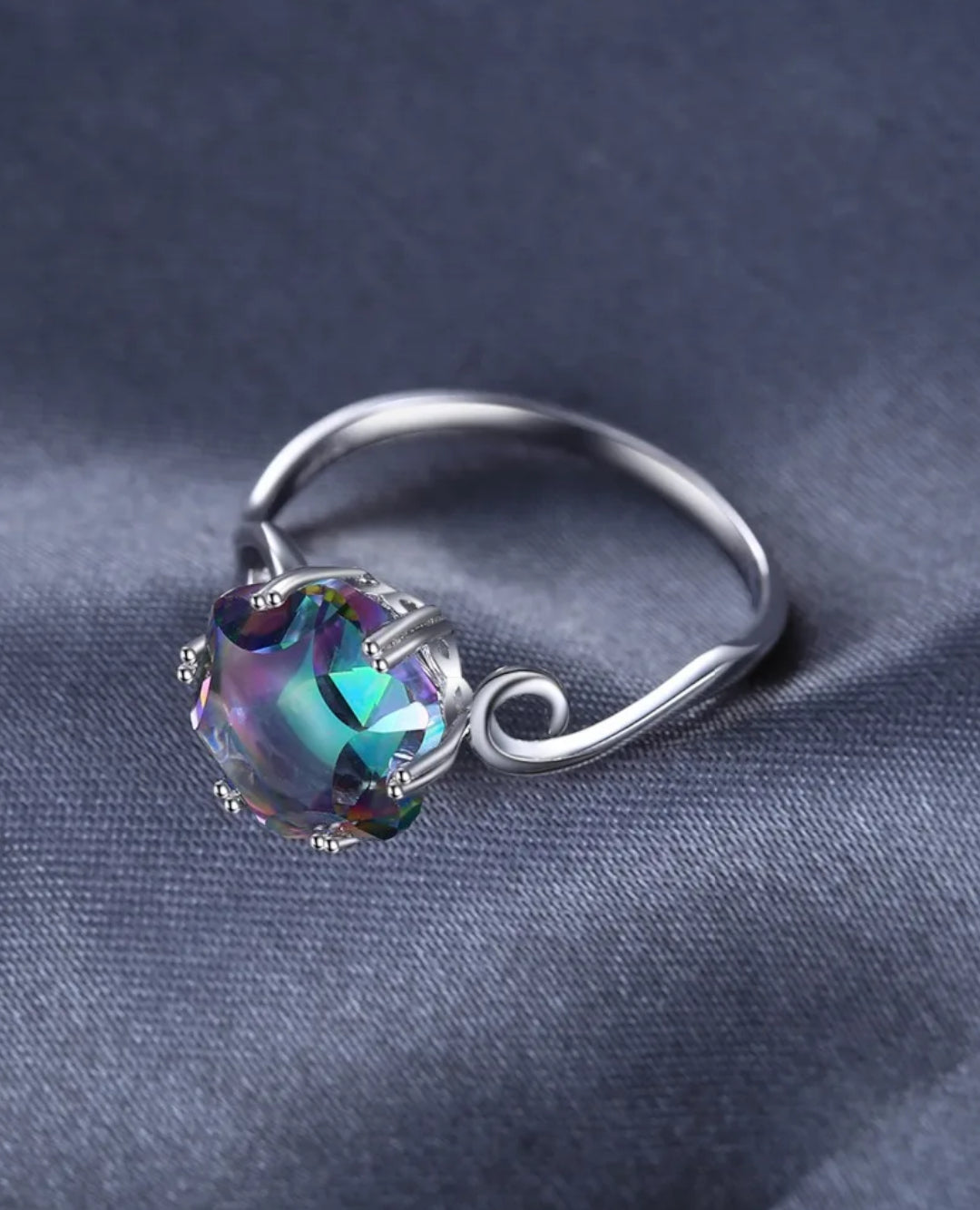 hexagon mystic topaz solitaire ring in sterling silver