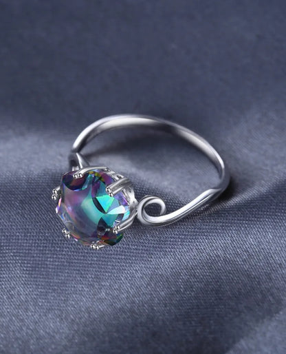 Hexagon Mystic Topaz Solitaire Ring in Sterling Silver