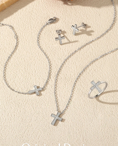 Sterling Silver Moissanite Cross Jewelry Set
