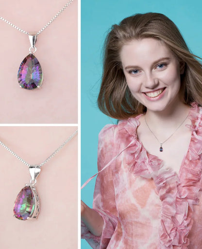 Rainbow Mystic Quartz Pear Pendant