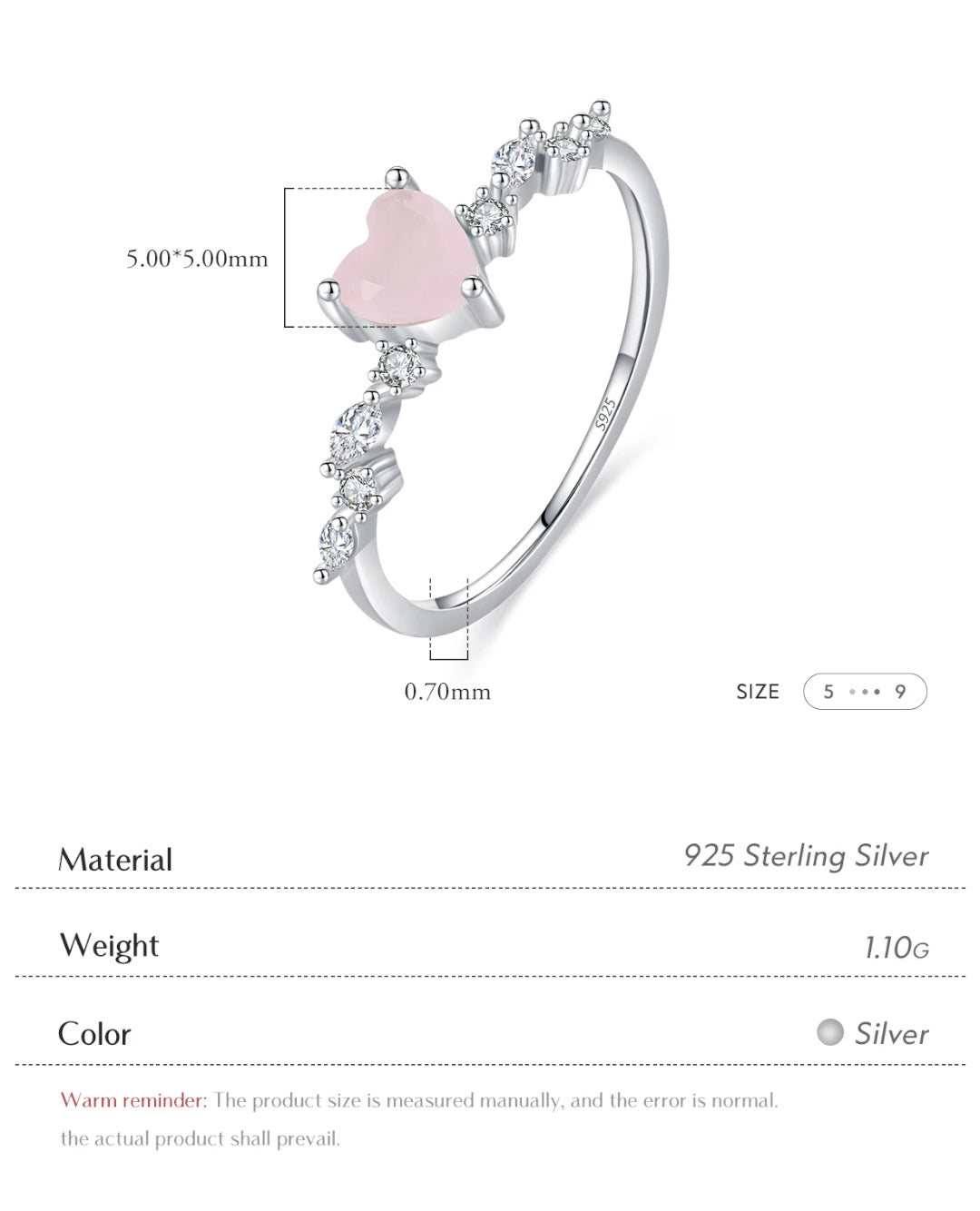 pink heart crystal ring