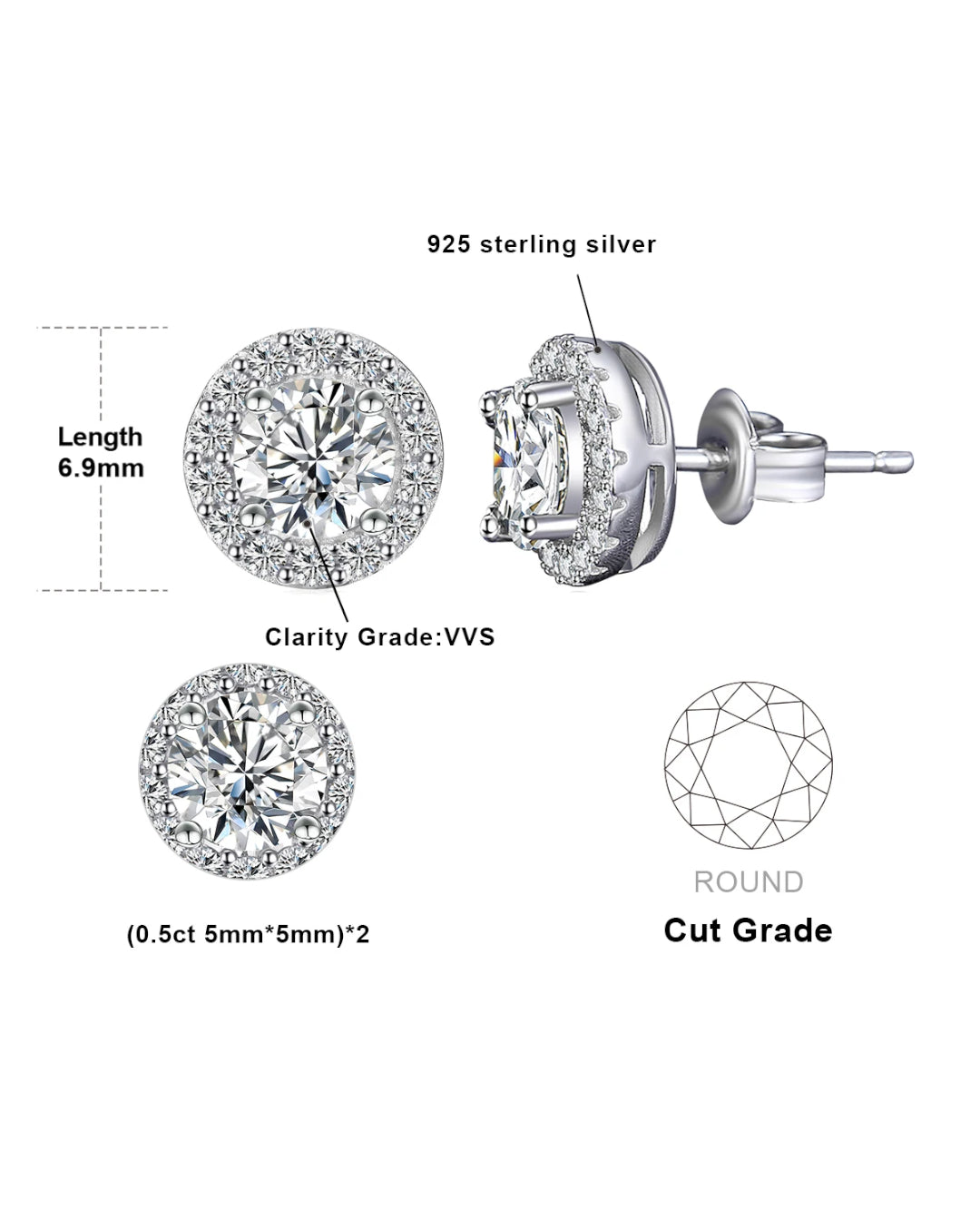 gold-plated moissanite halo studs