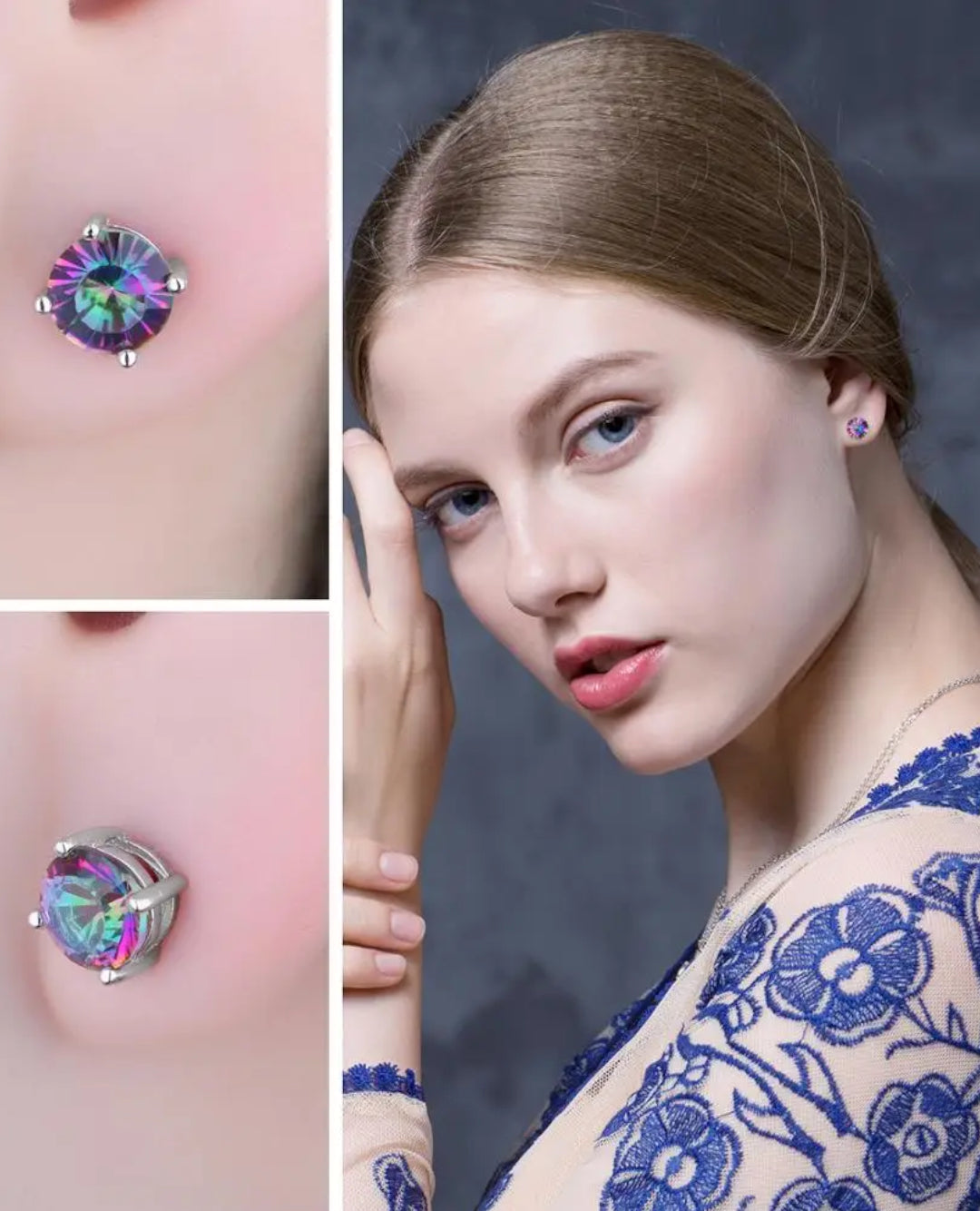 rainbow mystic quartz stud earrings