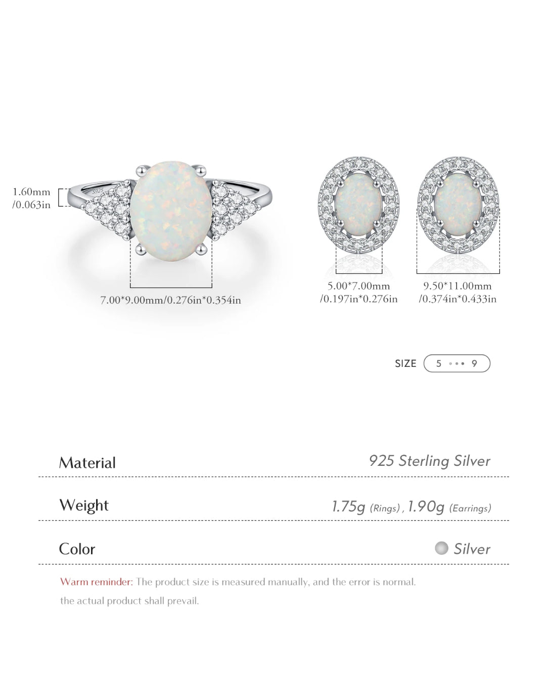 oval opal ring & stud set