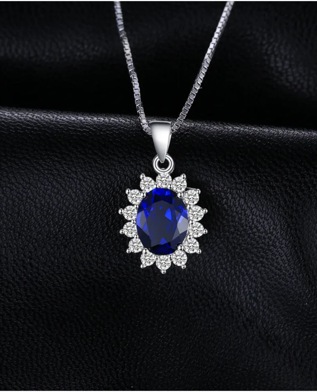 created blue sapphire oval pendant