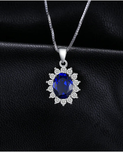 Created Blue Sapphire Oval Pendant