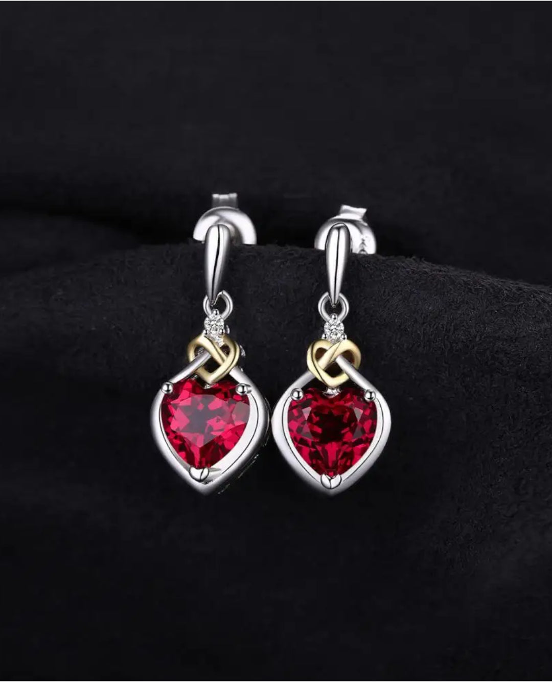 sterling silver heart drops — created red ruby