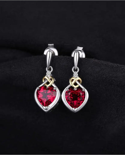 Sterling Silver Heart Drops — Created Red Ruby