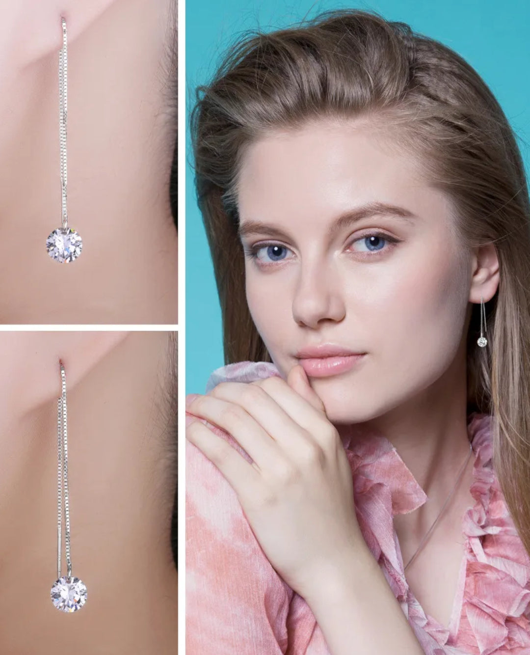 long drop thread earrings with cz