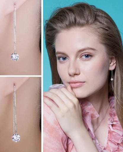 Long Drop Thread Earrings with CZ