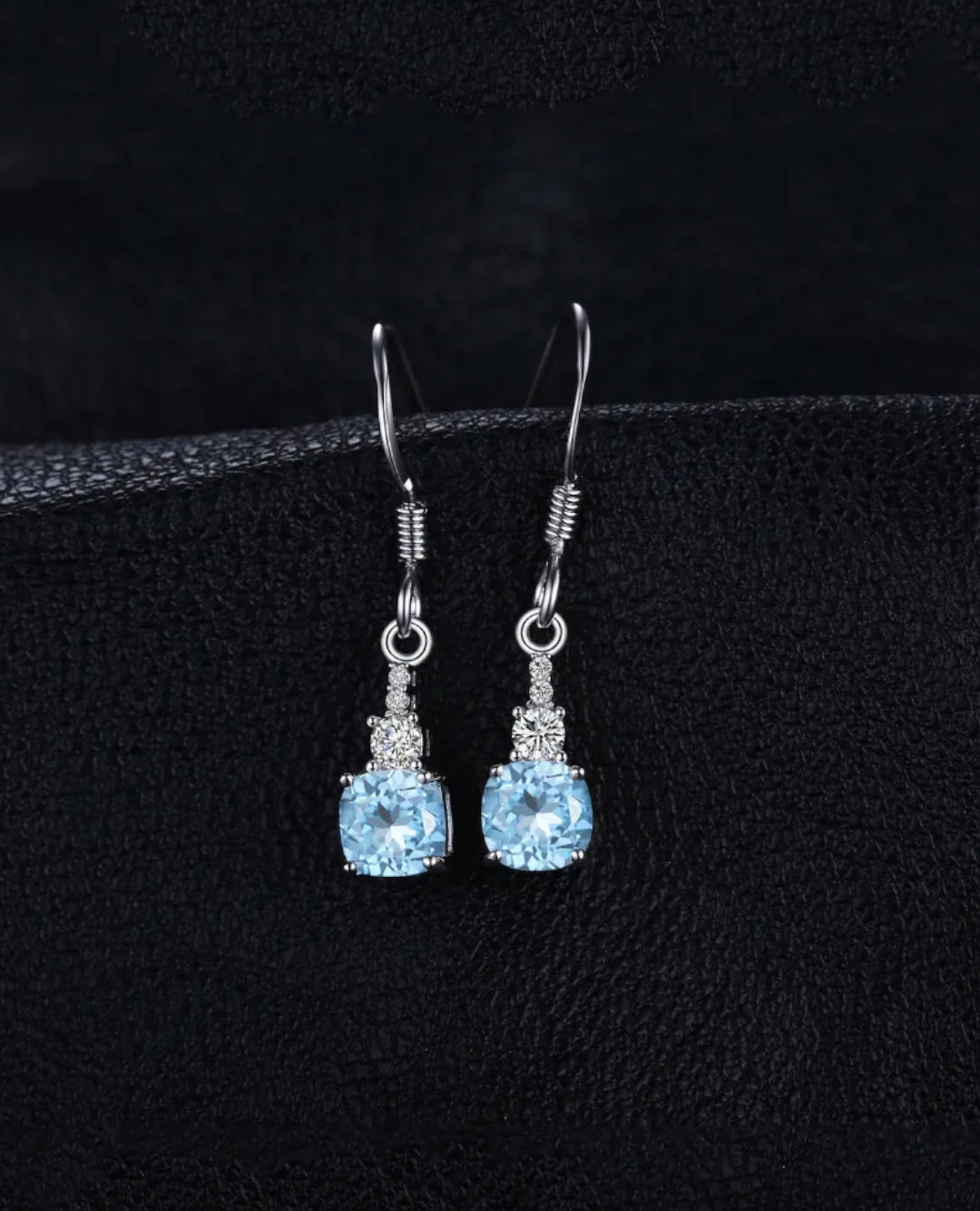 natural sky blue topaz hook earrings in sterling silver