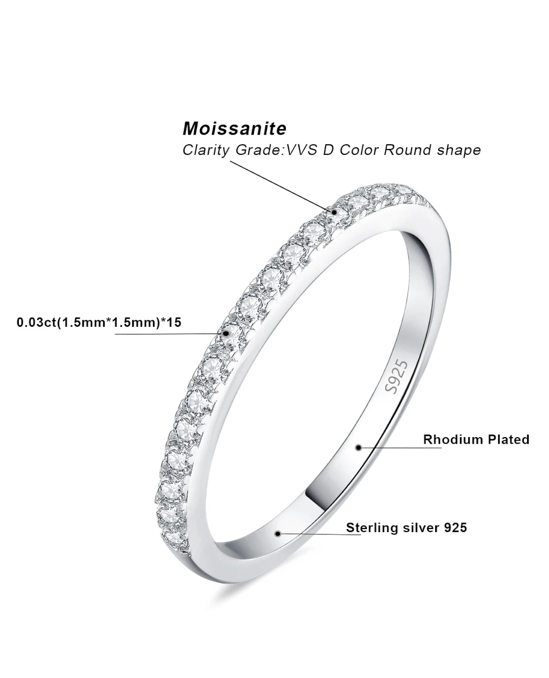 d-color moissanite half eternity band