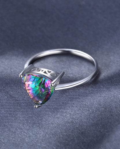 Rainbow Mystic Quartz Triangle Ring