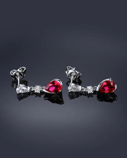 Sterling Silver Drop Studs — Pear Red Ruby