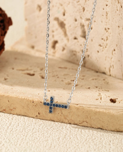 Minimal Blue Cross Necklace
