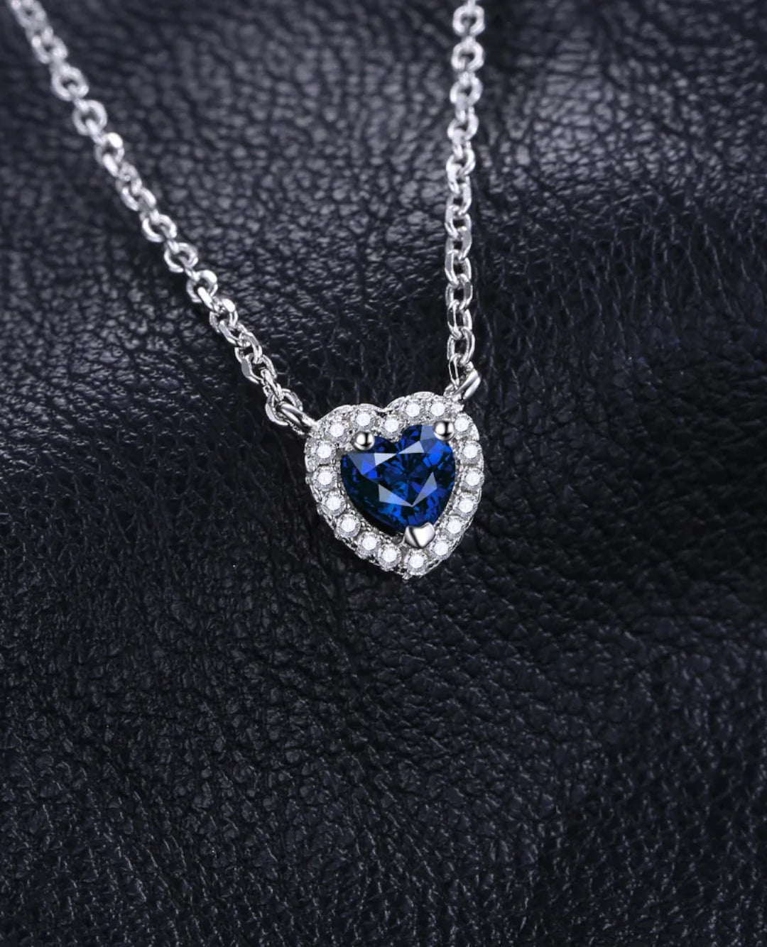created blue sapphire heart necklace in sterling silver