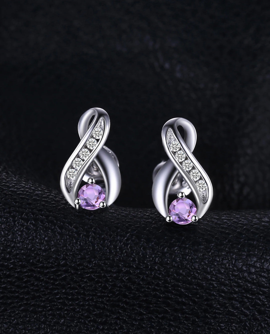 purple amethyst studs with infinity detail