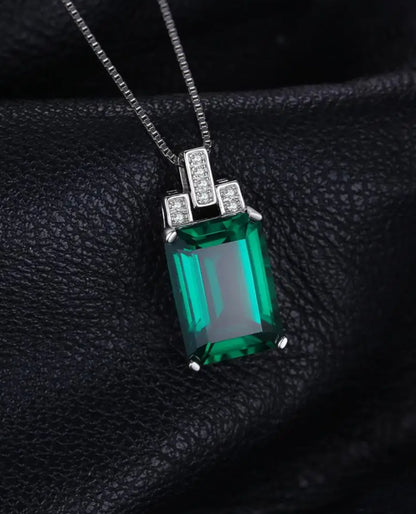 Created Nano Emerald Pendant Necklace in Sterling Silver