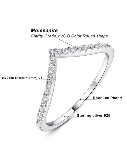 Rhodium-Plated Moissanite V Ring