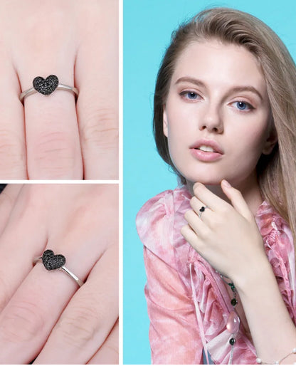 Black Spinel Heart Ring