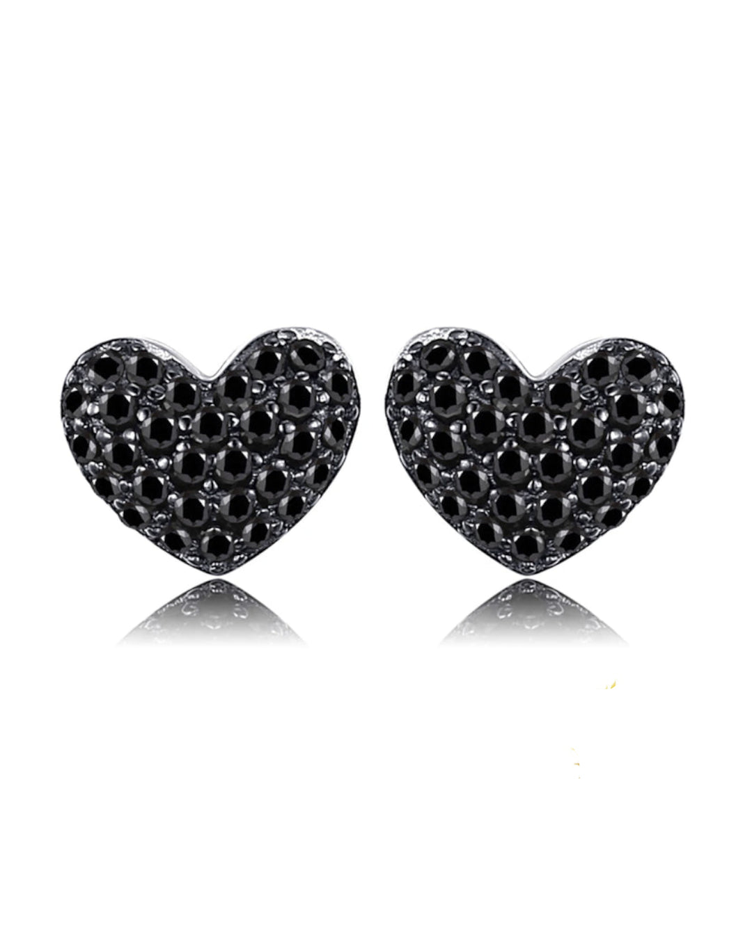 rhodium-plated silver heart studs — black spinel