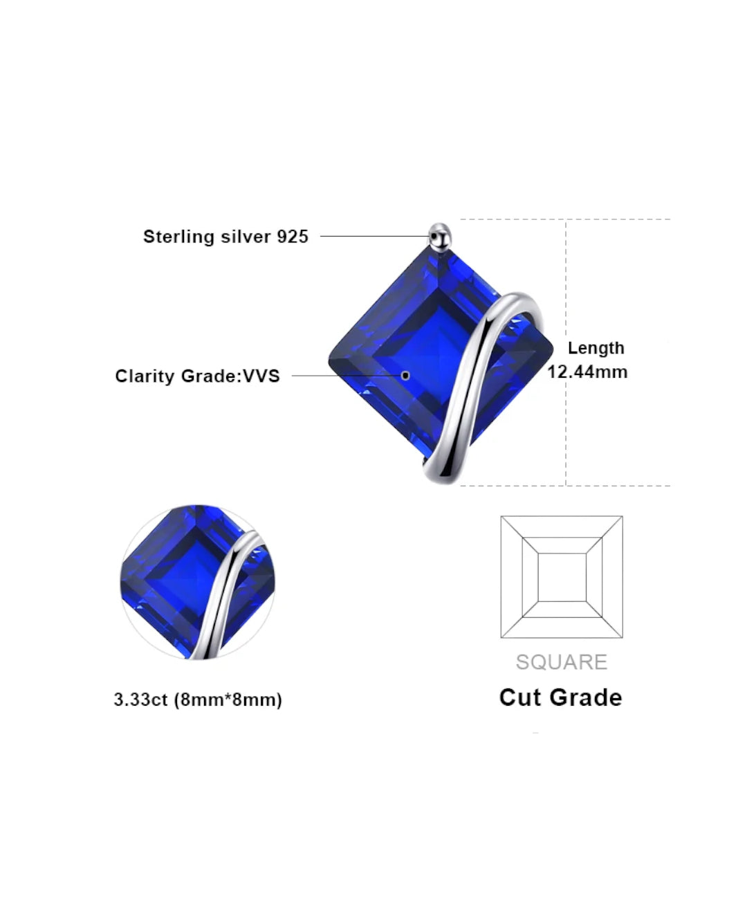 blue sapphire square pendant