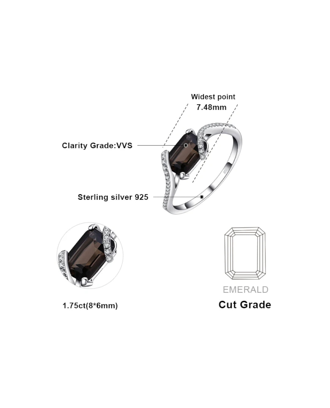 smoky quartz rectangle ring
