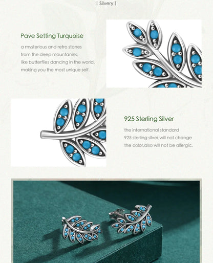 Silver Leaf Studs with Turquoise