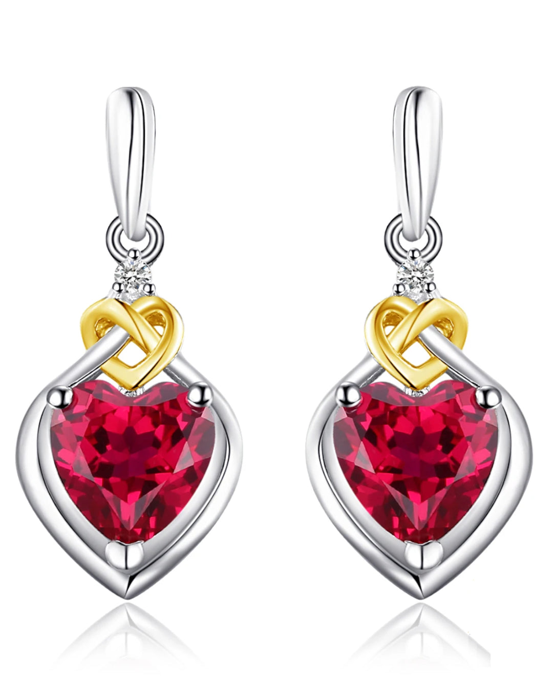 sterling silver heart drops — created red ruby