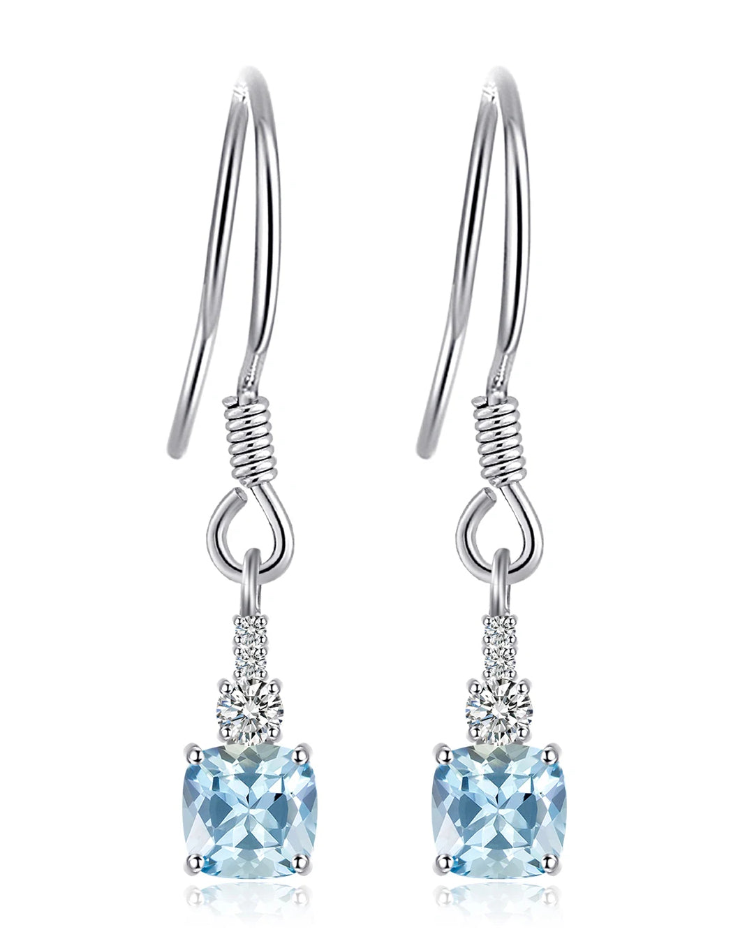 natural sky blue topaz hook earrings in sterling silver