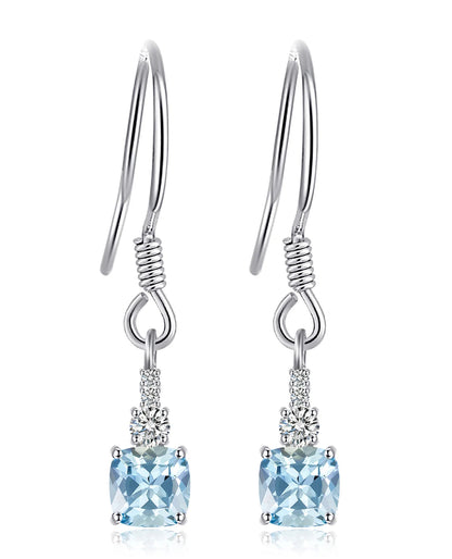 Natural Sky Blue Topaz Hook Earrings in Sterling Silver