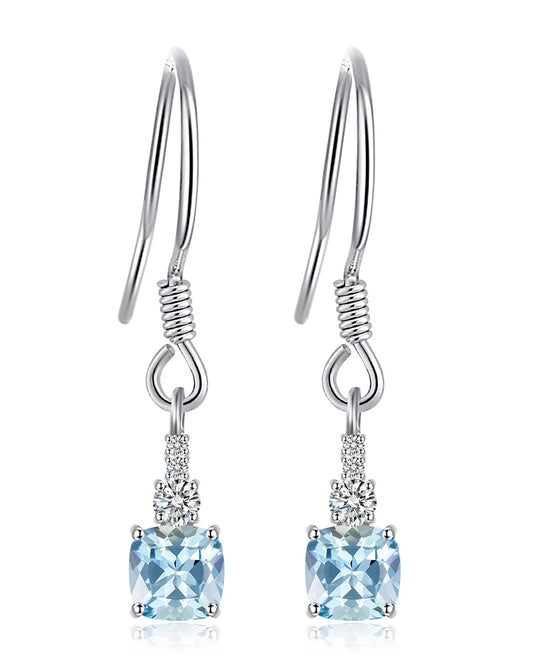 Natural Sky Blue Topaz Hook Earrings in Sterling Silver