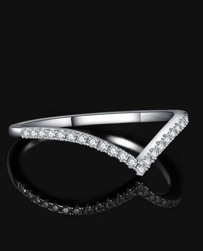 Rhodium-Plated Moissanite V Ring