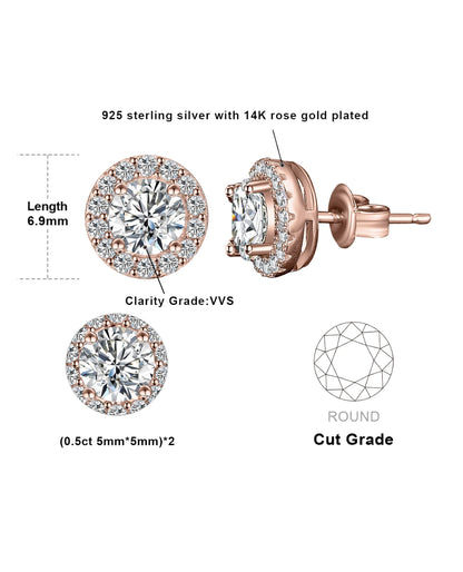 Gold-Plated Moissanite Halo Studs