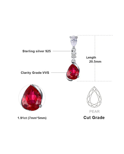 Sterling Silver Drop Studs — Pear Red Ruby