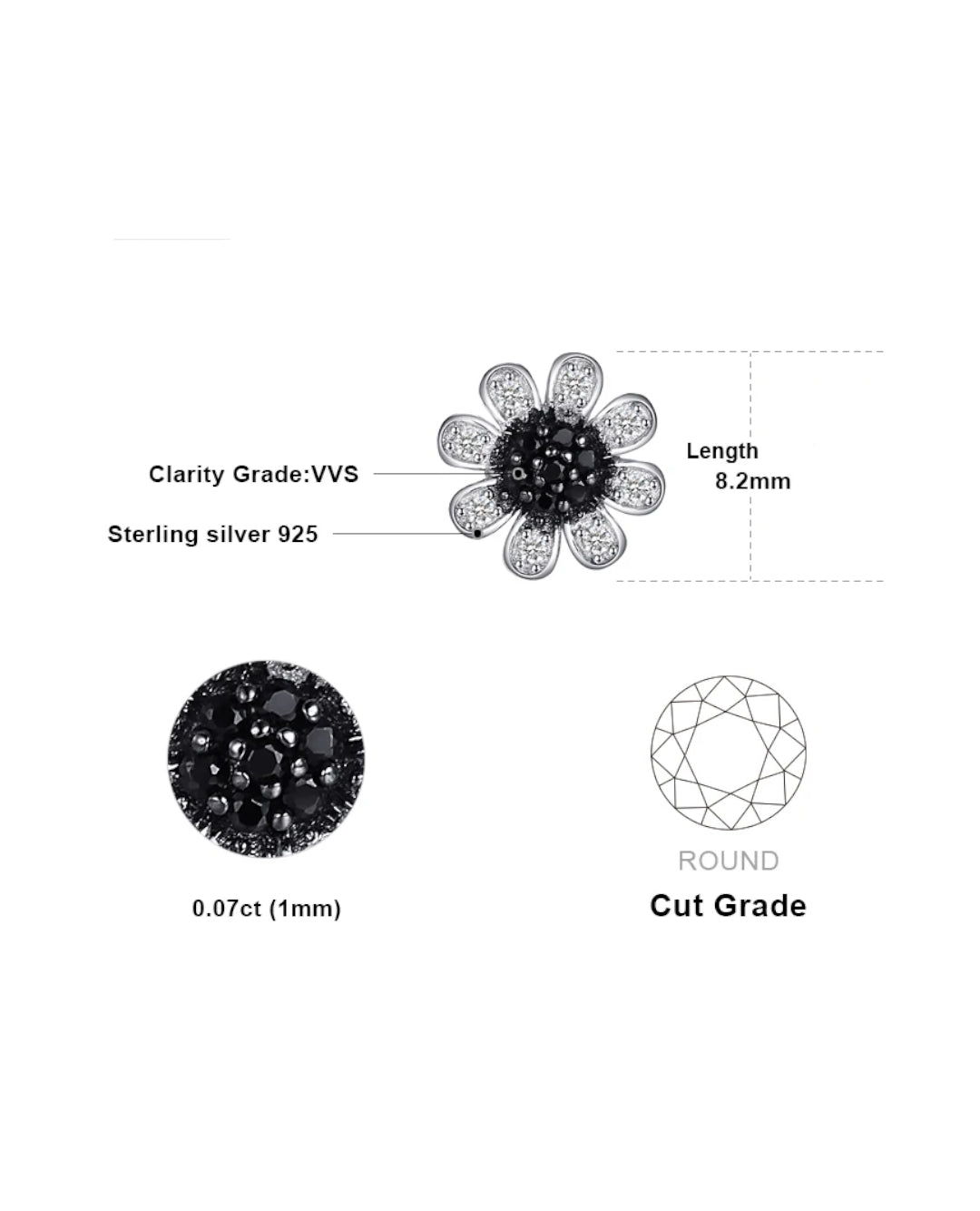 sterling silver floral studs — black spinel