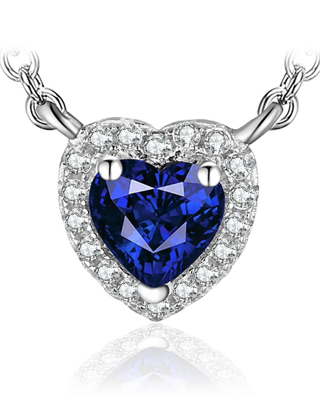 created blue sapphire heart necklace in sterling silver