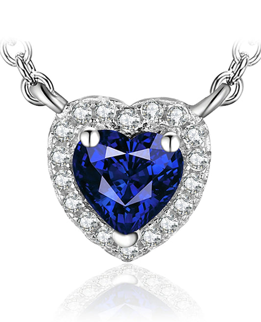 Created Blue Sapphire Heart Necklace in Sterling Silver