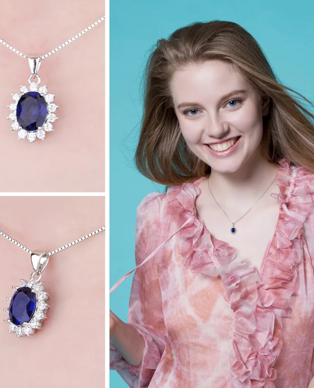 created blue sapphire oval pendant