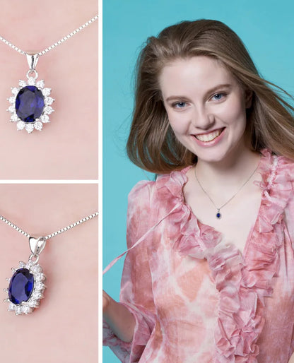 Created Blue Sapphire Oval Pendant