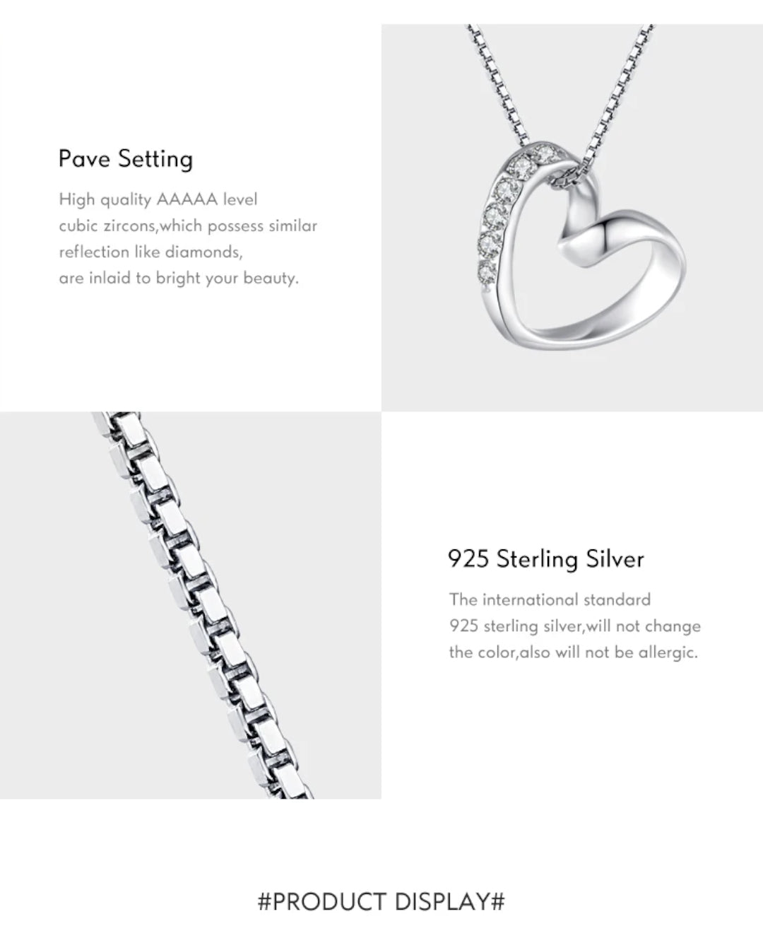 minimal heart necklace with cz