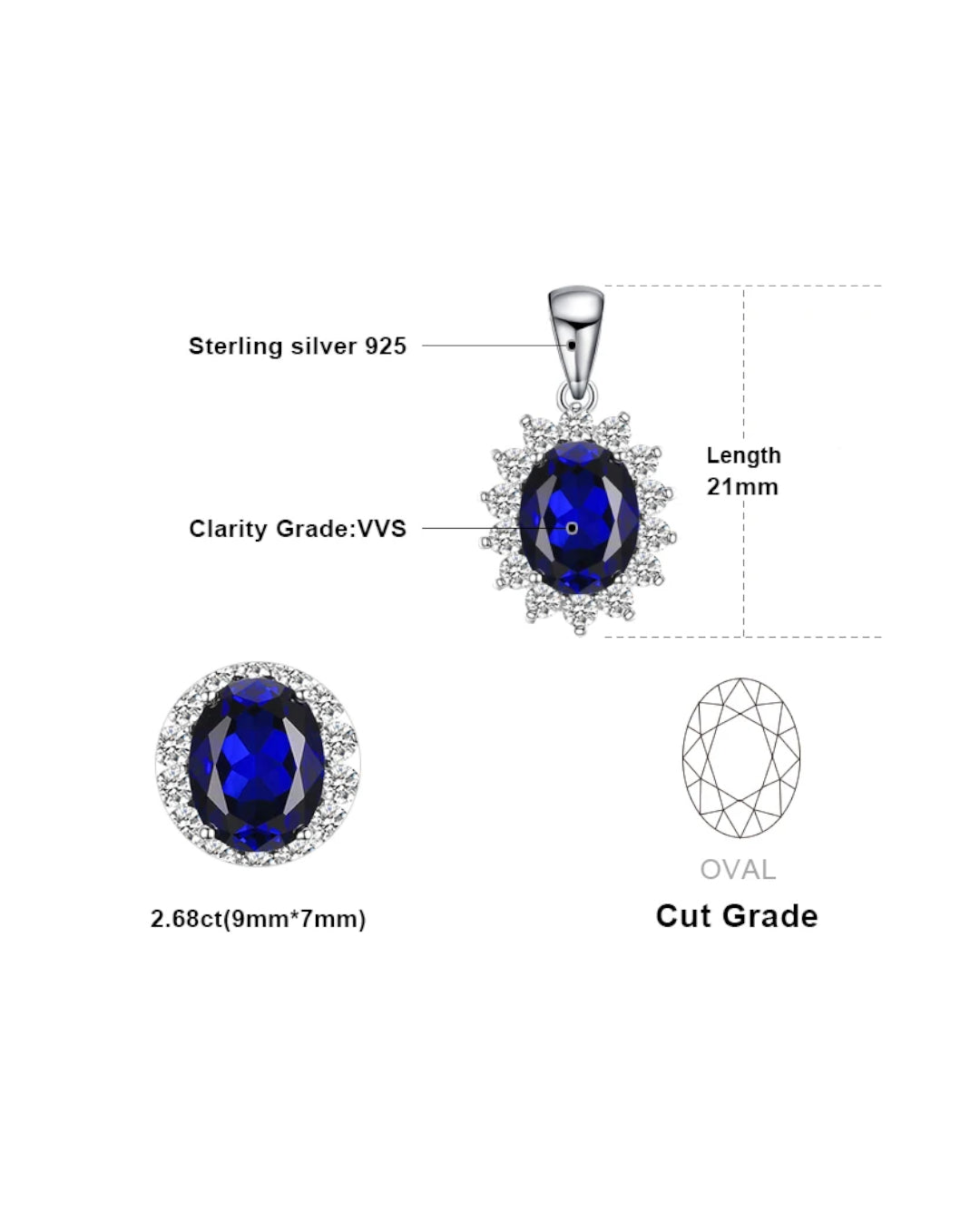 created blue sapphire oval pendant