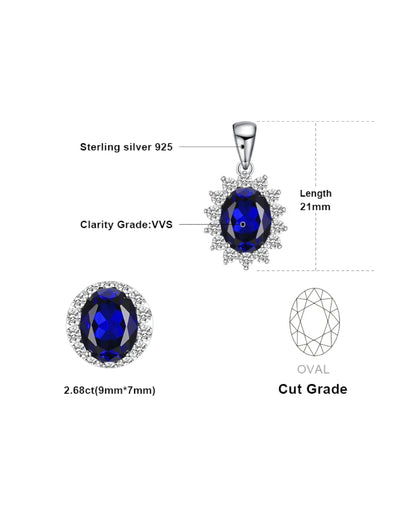 Created Blue Sapphire Oval Pendant