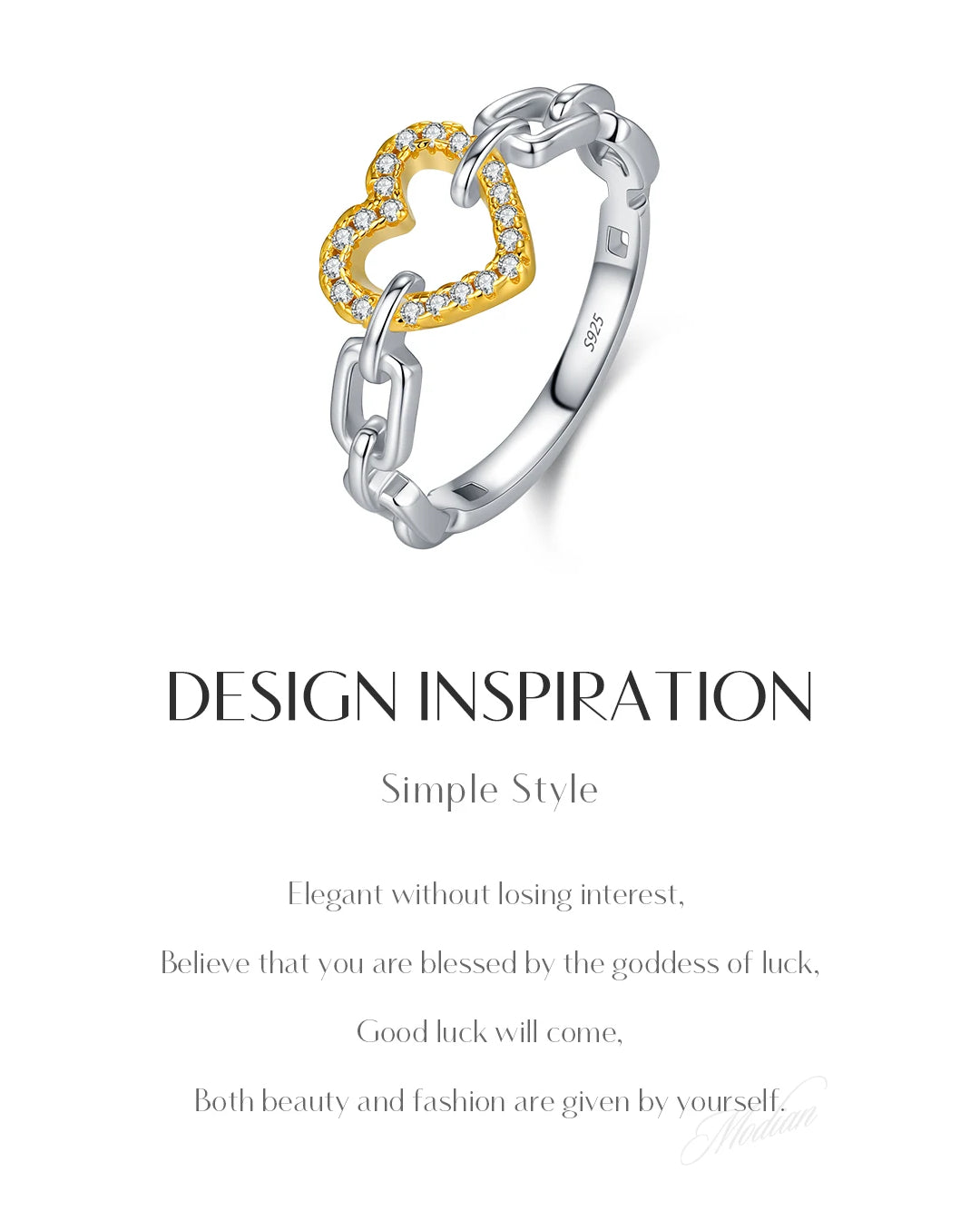 sparkle heart chain ring